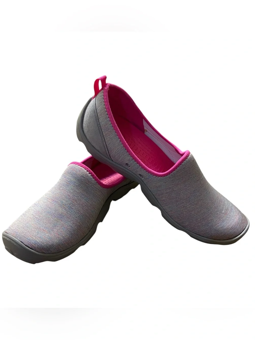 Crocs Busy Day Heather Gray Pink Fabric Comfort Slip On Flats Sz 10 Women NWOT